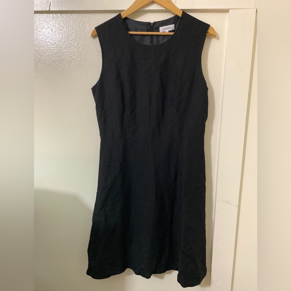 Calvin Klein black linen shift dress sleeveless 12
